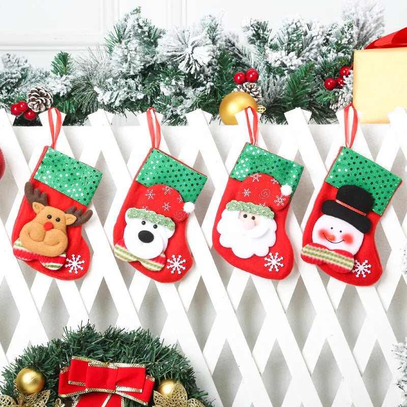 AYOYO Cartoon Sequins Christmas Socks Gift Bag Christmas Tree Santa Claus Candy Gift Bag