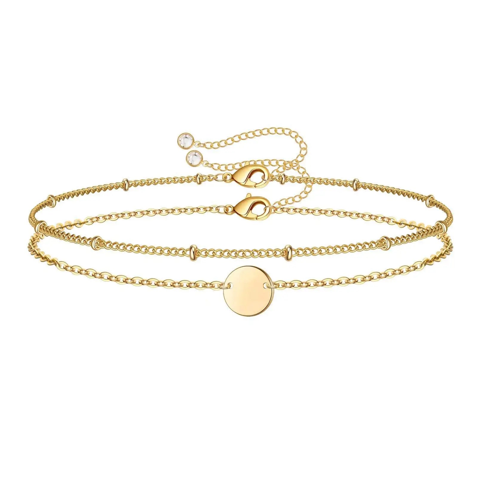 Chic Stainless Steel Bead Chain Double Bracelet Set 18K Gold Double Hole Light Plate Round Accessory Jewelry