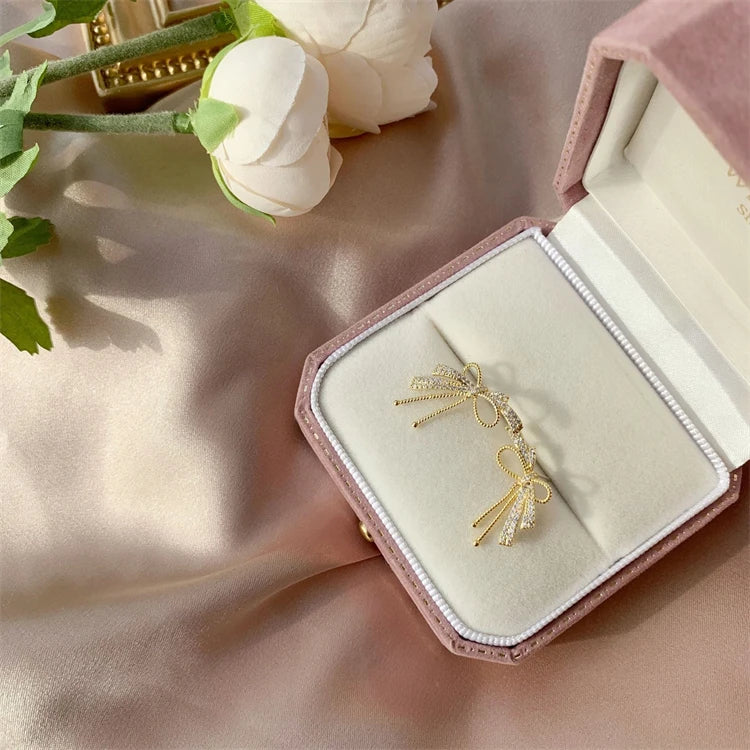Real Gold Plated Fashion Luxury Women Party Bowknot Stud Earrings