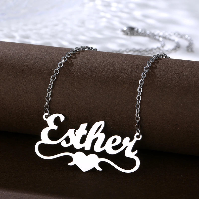 Custom Name Necklace With Heart Personalized Stainless Steel Gold Plated Nameplate Jewelry for Women Customized Necklaces