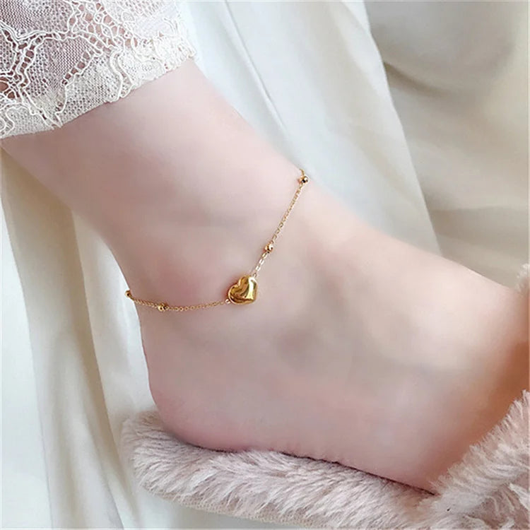 Hot Sale Stainless Steel 18k Gold Plated Love Anklets for Women Non Tarnish Fine Jewelry Dainty Heart Pendant Anklets