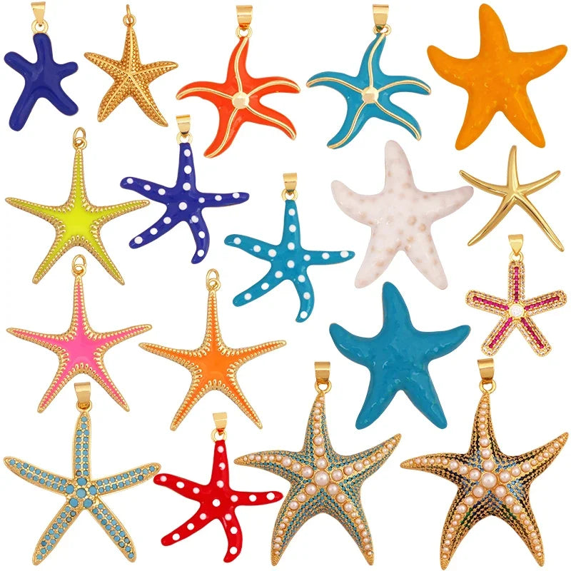 Trendy Colorful Ocean Starfish Charm Necklace Pendant Oil DroppedMulticolor Enamel Summer Beach Holiday Jewelry Supplies K89