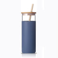 FX Factory BPA-Free 500ml Blue Glass Tumbler Water Bottle Straw Silicone Protective Sleeve Bamboo Lid Paper Drink Bottle