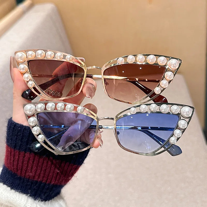 Lbashades 8071 Women Pearl  Metal Cat Eye Sun Glasses Women Vintage Fashion Shades Eyewear Ladies Sunglasses 2025