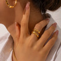 Popular Jewelry 18k Gold Plated Double Arc Special-shaped Ring  Stainless Steel Hugging Ring Double Layer Ring for Women