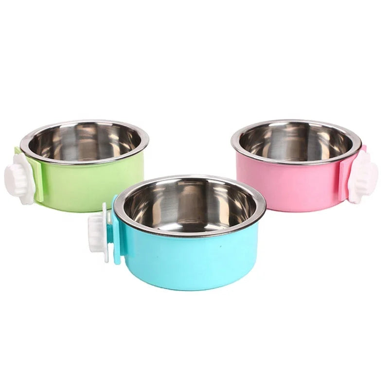 Pet Hang Stationary Dog Cage Bowls Stainless Steel Dog Cat Hanging Bowls Durable Puppy Kitten Feeder Water Food Bowl