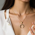 New North Moon Necklace Stainless Steel Jewelry Fashion Delicate Choker Colorful Zircon Crescent Horn Pendant Necklace for Women