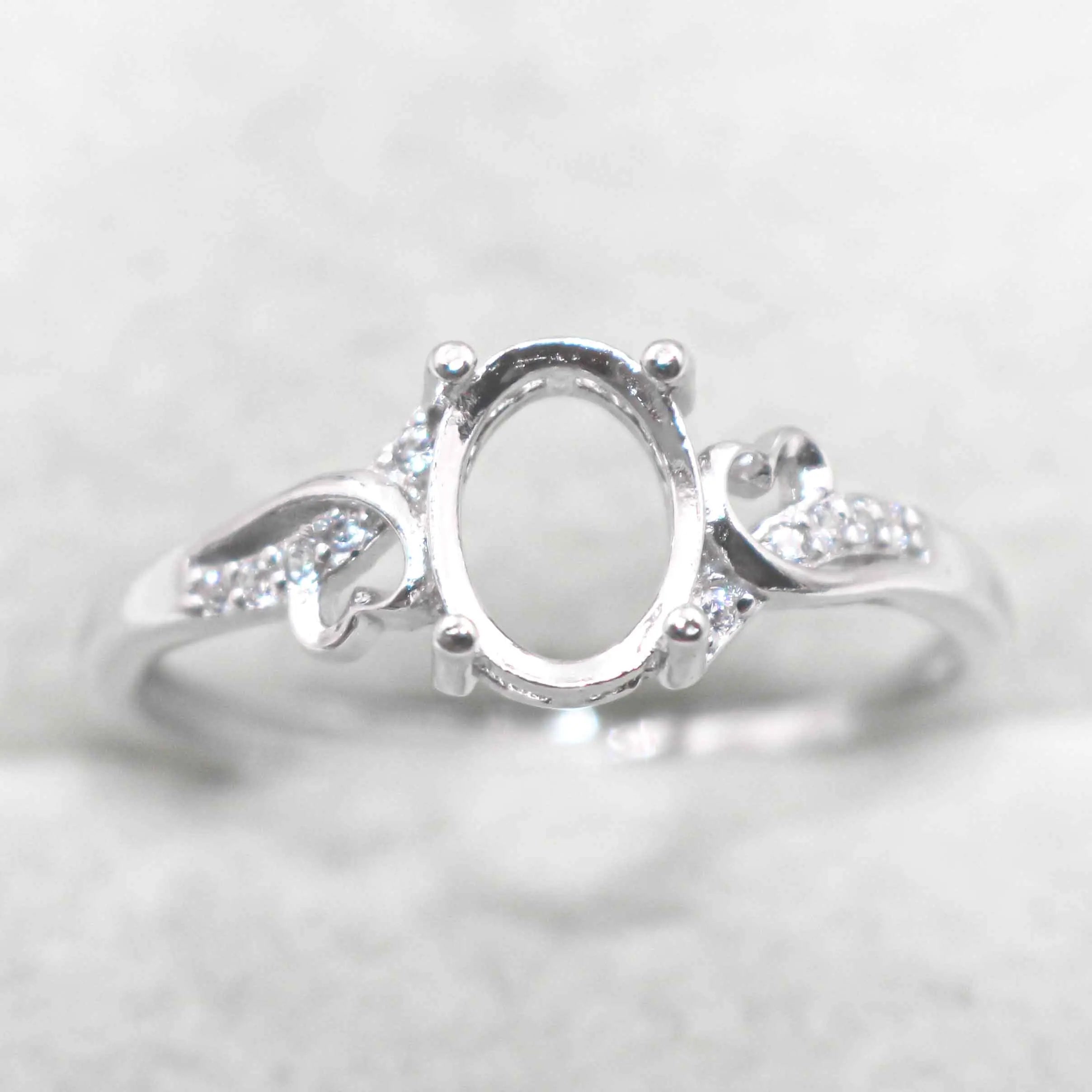 Sterling Silver 6*8mm Semi Mount Ring Empty Frame Blank Support Claw Setting S925 Base Holder Without Center Stone for DIY Inlay