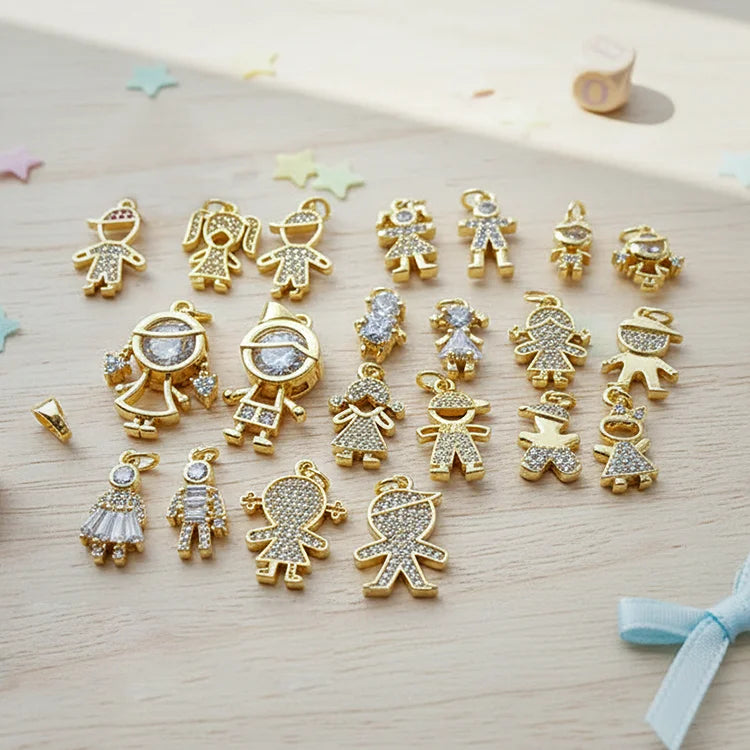 CZ8503  Hot Sale Small Mini Little 18k Gold Zircon CZ Pave Girl and Boy Kids Children Charms for Bracelet Earring Jewelry Making