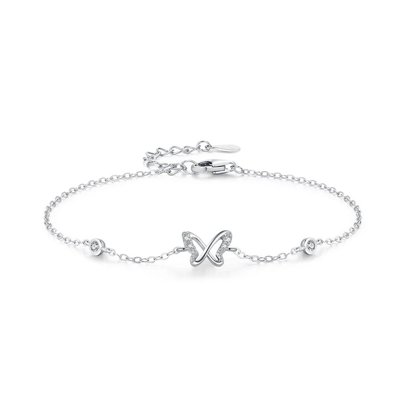 SL2039 925 Sterling Silver Cute Hollow Small Butterfly Chain Bracelet for Women's Everyday Vacation and Dating Wear Gift