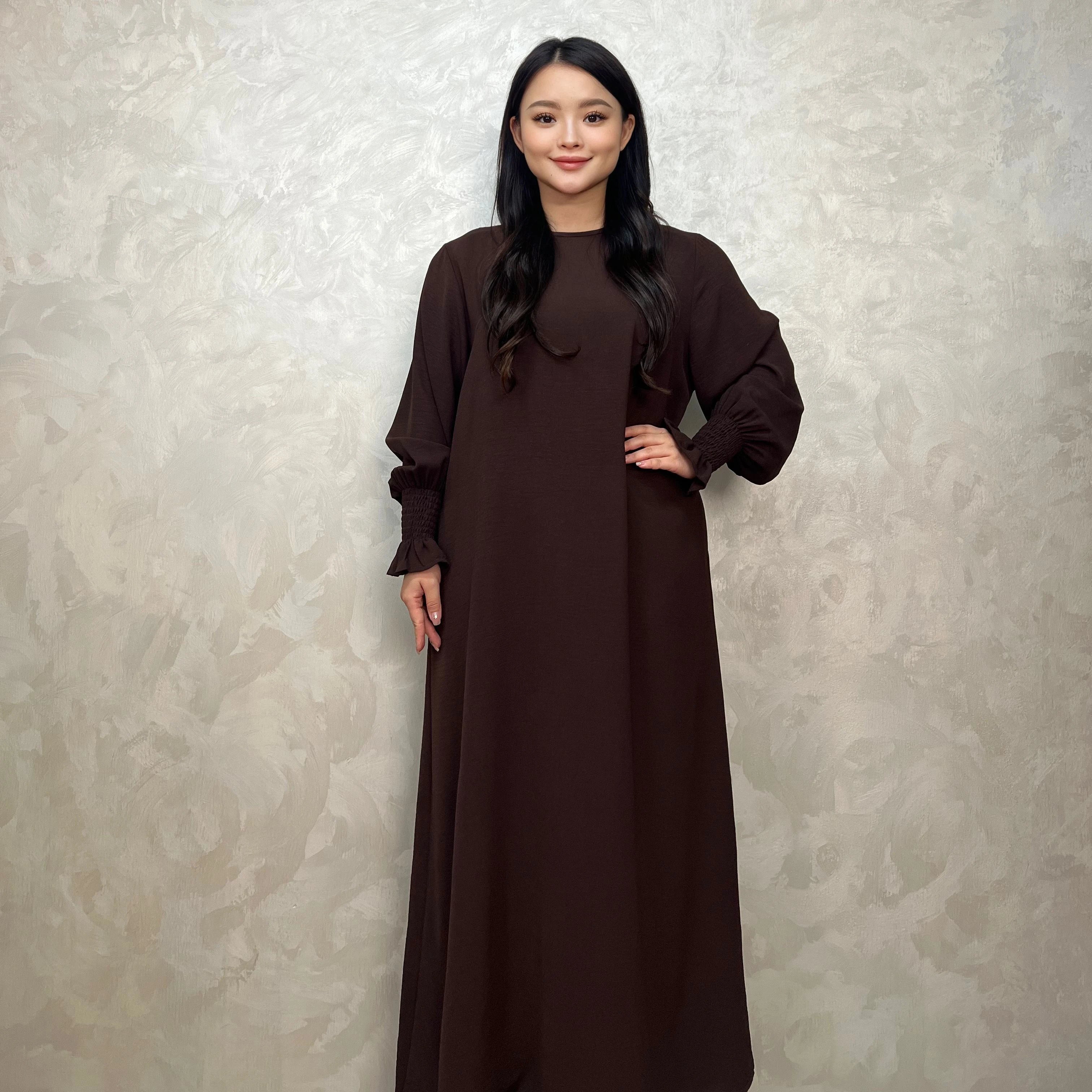 LM008 Crepe Slip Abaya Dress Flounce Sleeves with Pockets Zipper Ironless Longsleeves Summer Dress 2024 Prayer Dress Modest