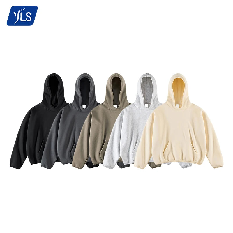 YLS Custom Puff Printing 400 Grams No Drawstring Oversized Men Winter Solid Blank High Quality Hoodies Boxy Fit Wholesale