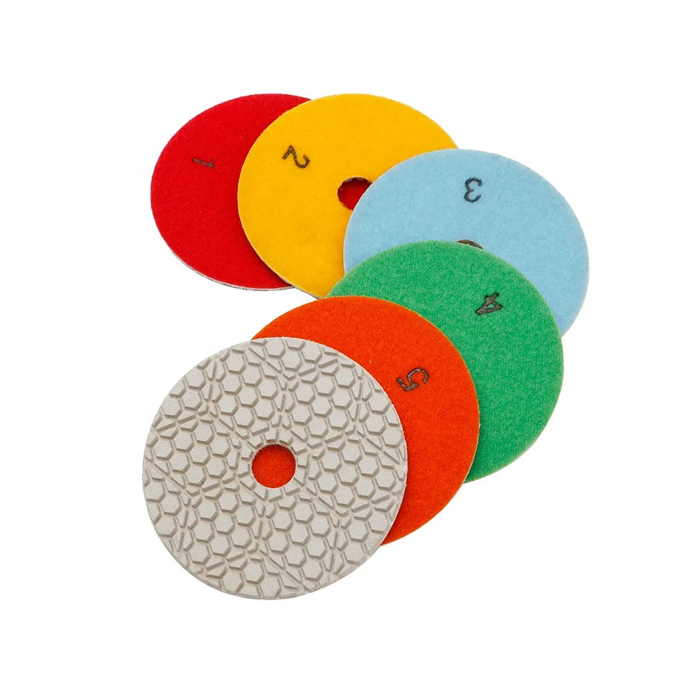 TRUE SHINE 100mm 6-Step Wet Resin Diamond Polishing Pads 1-6 Grit Flexible 10-Piece Box Granite/Marble/Engineering Stone OEM