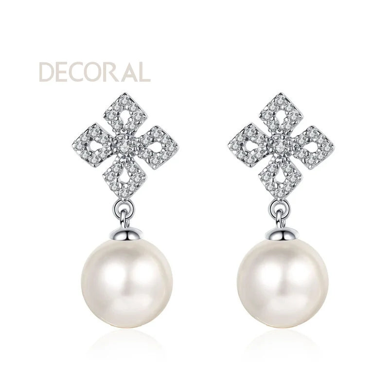D Color Trendy Pearl Dangle Earrings Jewelry 925 Sterling Silver Vvs Moissanite Diamond Bead Drop Earrings for Women