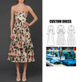 Brand Customization Floral Trade Printed Waist-Cinching Cake Dress Spaghetti Strap Midi Dress A-line Vacation Casual Dress