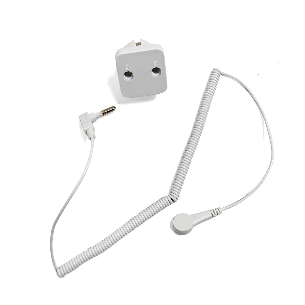 ALLESD White European Standard Plug Wire 2.4m and 10mm Button and Plug White ESD Grounding Wire Set