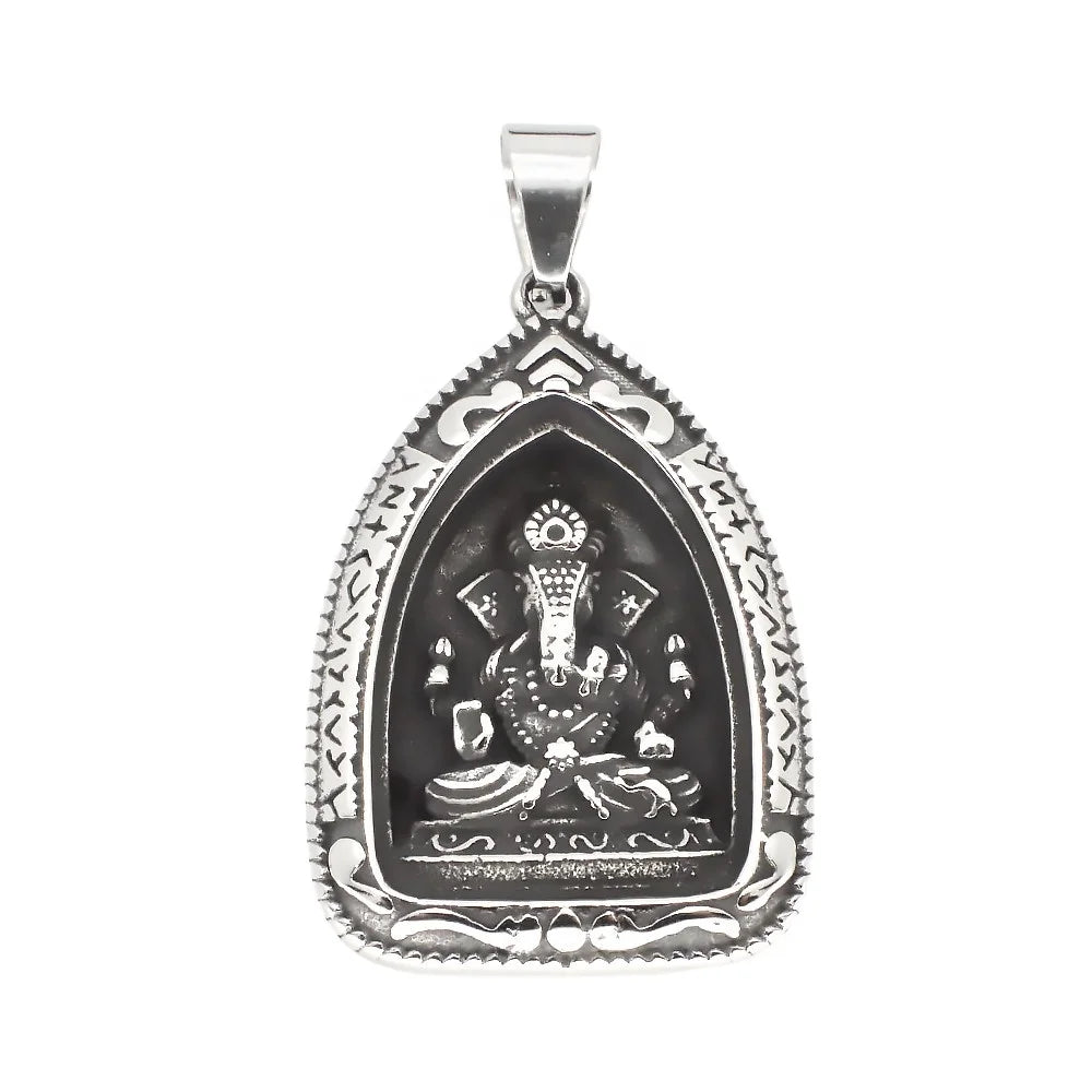 Hip Hop Stainless Steel Hinduism Ganesha Pendant Necklaces Elephant Religion Relief Men Women Jewelry