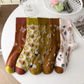 Wholesale Spring Mushroom Plant Graphic Socks Vintage Style Cotton Crew Socks for Women