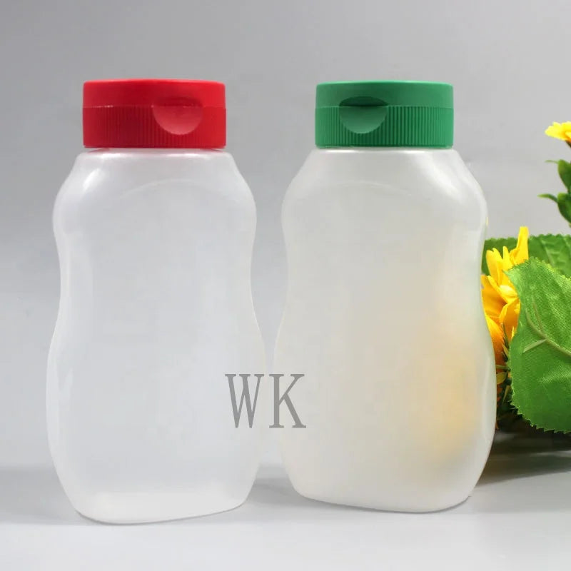 Clear Empty PE Plastic Honey Dispenser Squeeze Bottle with Leak Proof Flip-Top Caps
