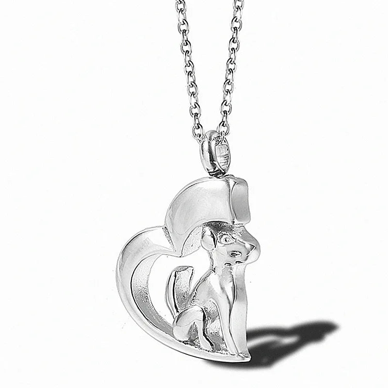 Love Dog Pet Design Heart Stainless Steel Openable Screw Hollow Pet Urn Pendants Ashes Keepsake Memorial Necklace