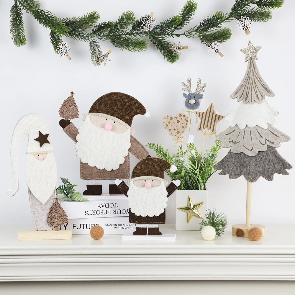 Winter Mantel Tray Indoor Decor Cloth Santa Claus with Wood Base Christmas Santa Ornament