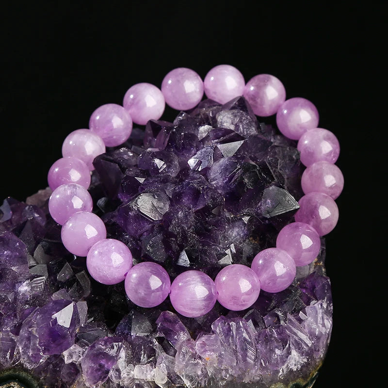 JDGEMS Natural Kunzite Stone Beads Bangle Elastic Women Stretch Bracelet Purple Spodumene Kunzite Stone Healing Gems Bracelet