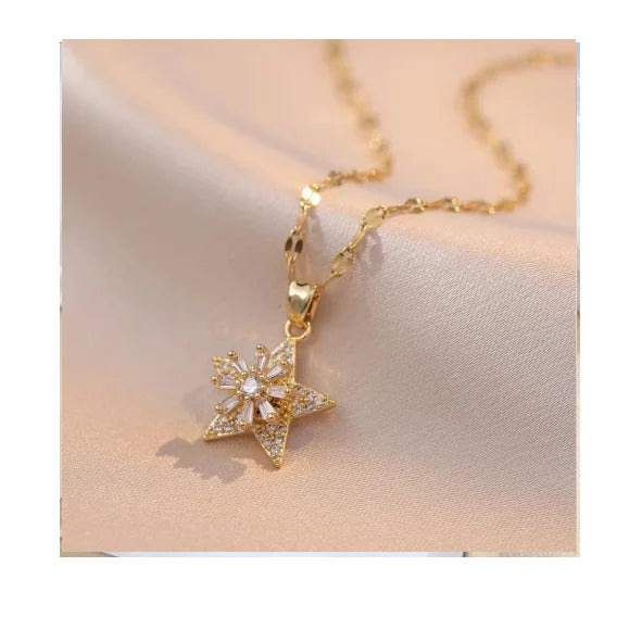 Bling Shiny Relieve Stress Rotating Flower Necklace Gold Clavicle Chain Relieve Stress Rotatable Spinning Necklace Rotating Star