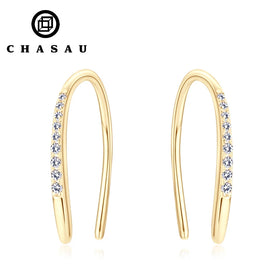 D0.04CT D Color Diamond Moissanite Unique U-Shaped Hoop Earrings Real Pure Silver 925 for Women