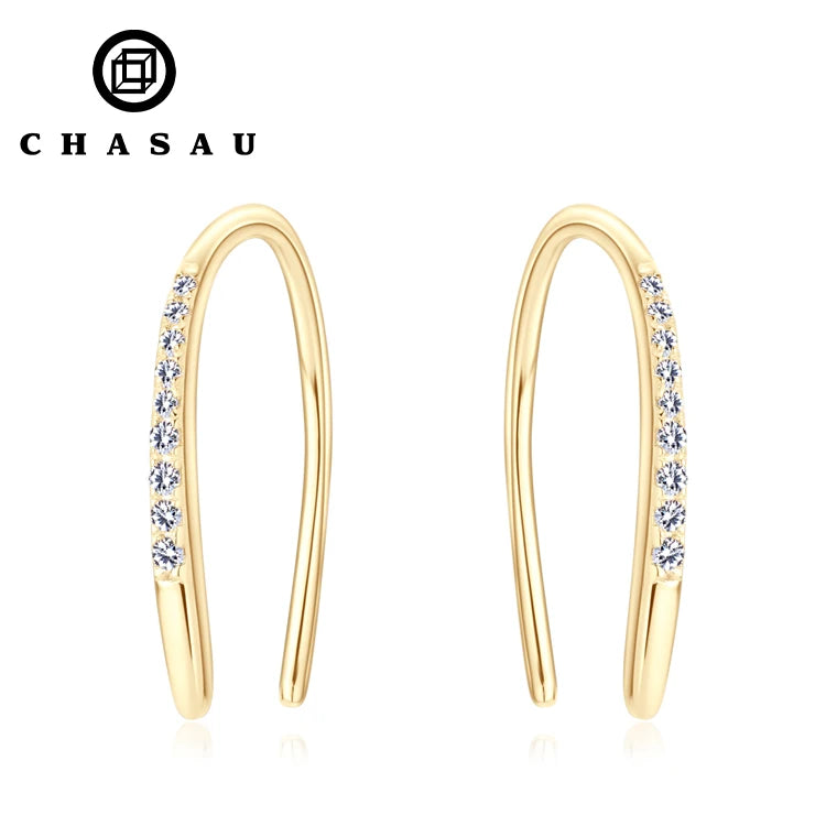 D0.04CT D Color Diamond Moissanite Unique U-Shaped Hoop Earrings Real Pure Silver 925 for Women