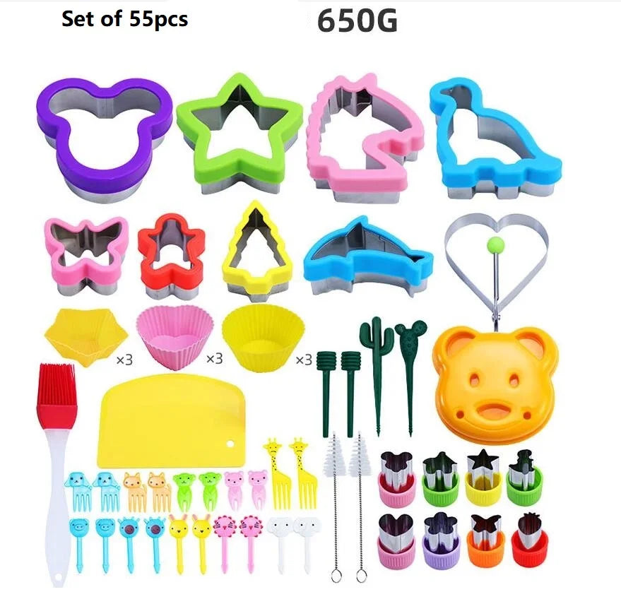 Multi-Functional 55pcs Kitchen Accessories Set Sandwich Fruit Cutter Mini Plastic Lunch Picks Tenedores Para Fruta Durable Metal