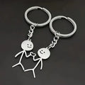 Simple Stainless Steel Jewelry Couples Matching Keyring Set Abstract Cute Figure With Heart Keychain Silver Tone Keyring