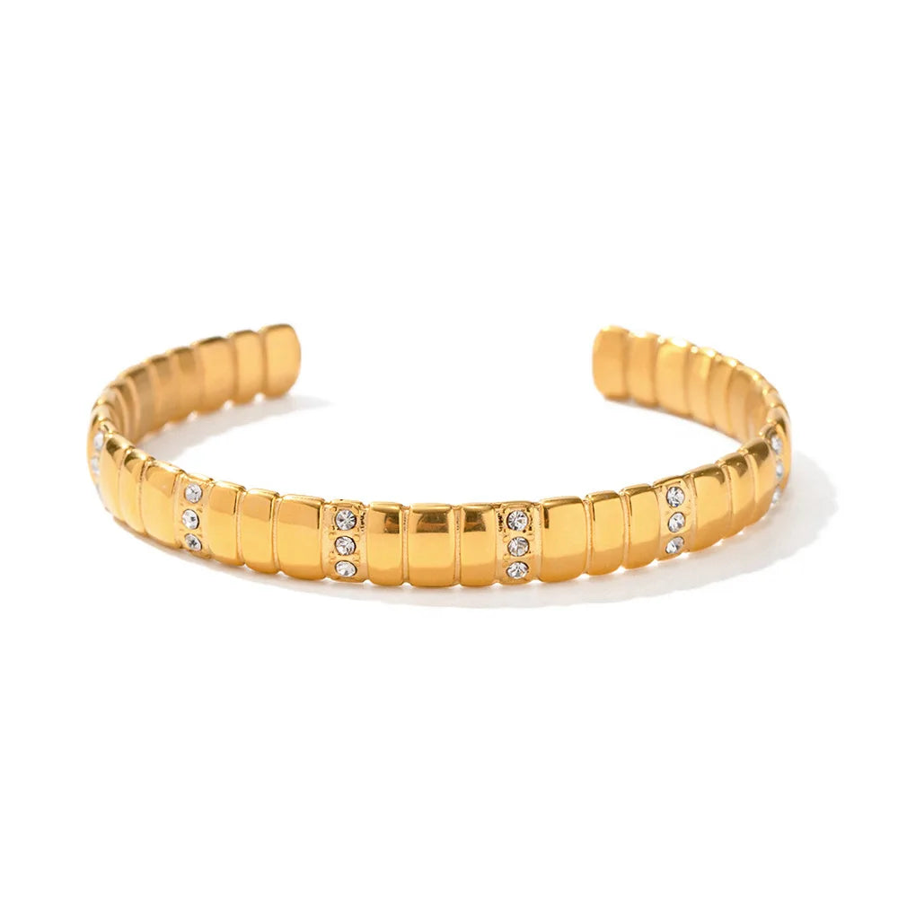 New Design Trendy Adjustable Open 18k Gold Plated Cuff Bangle Tarnish Free Stainless Steel Fashion Jewelry Bracelets & Bangles