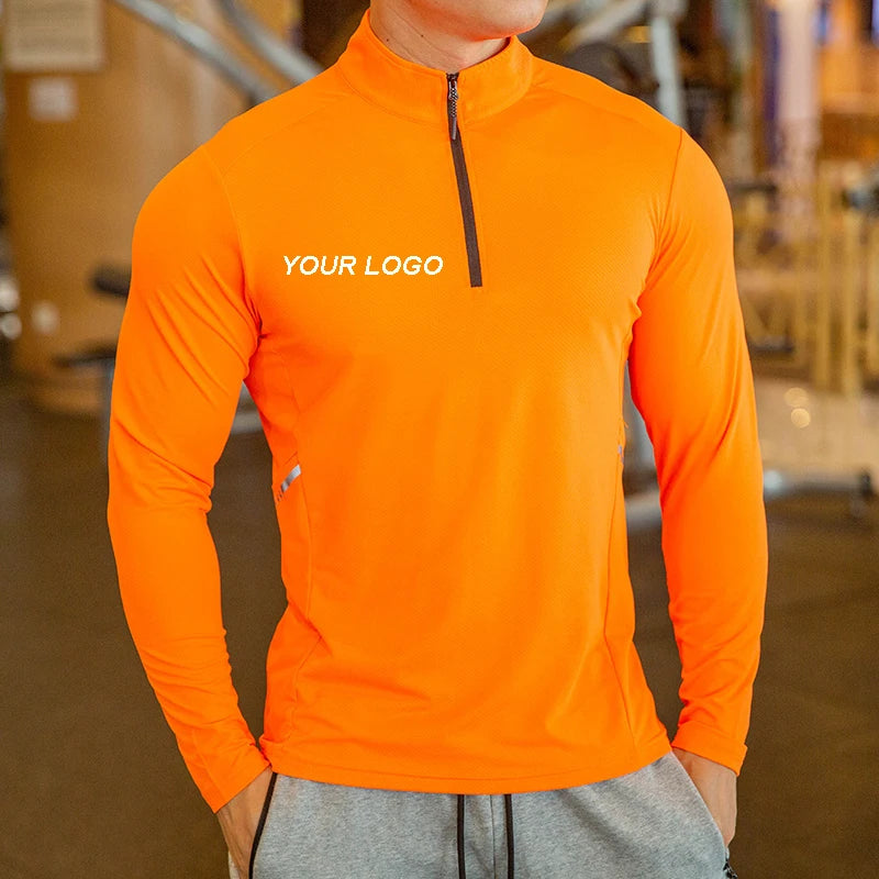 Buruite Men's  Gymwear Long Sleeve 1/4 Zip Golf Pullover Shirt Gym Jogging Half Zip up Shirts Custom logo Fitness Men Shirts