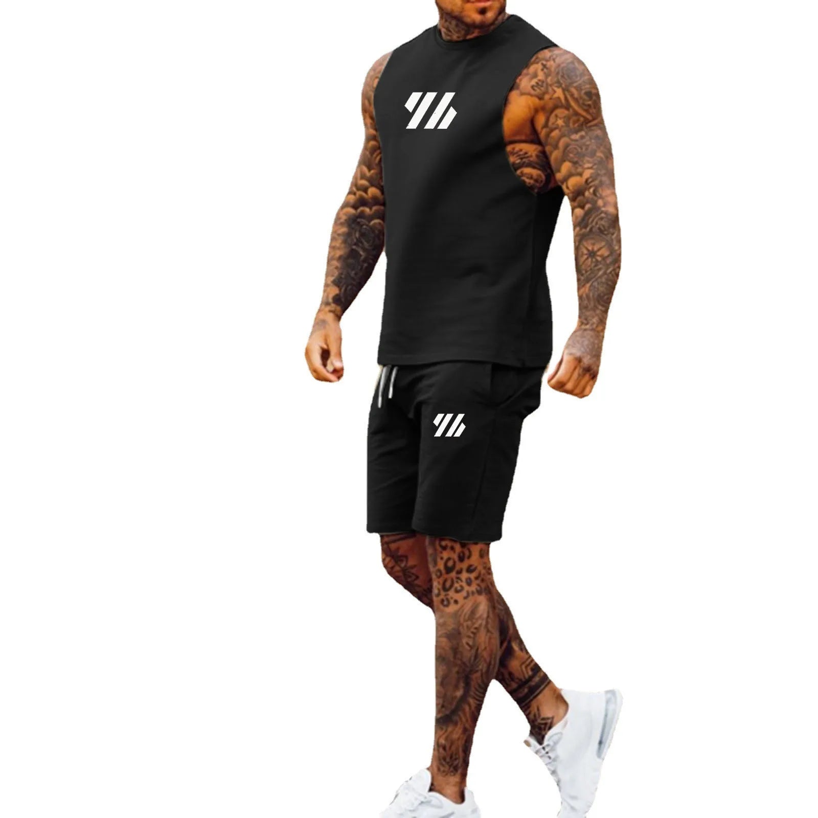 Solid Color Sports Suit Men's Vest Round Neck Vest Set Casual Thin Shorts Sleeveless Two-piece Set