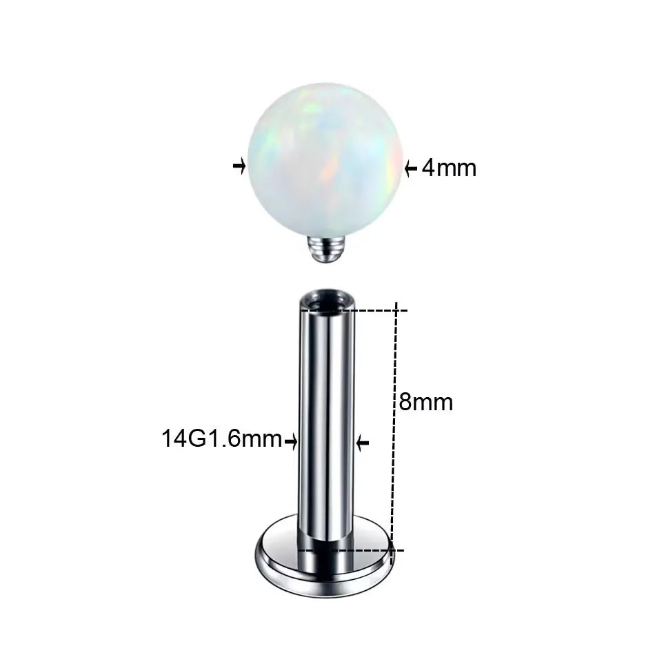 Titanium 4mm Opal Stone Internal Thread Labret Monroe Lip Stud Ear Cartilage Tragus Helix Piercings Stud Rings Body Jewelry