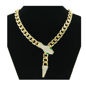 Cuban Chain Snake Pendant Necklace Bracelet Hip Hop Rock Thick Gold Necklace for Women Crystal Unusual Necklace Party Jewelry