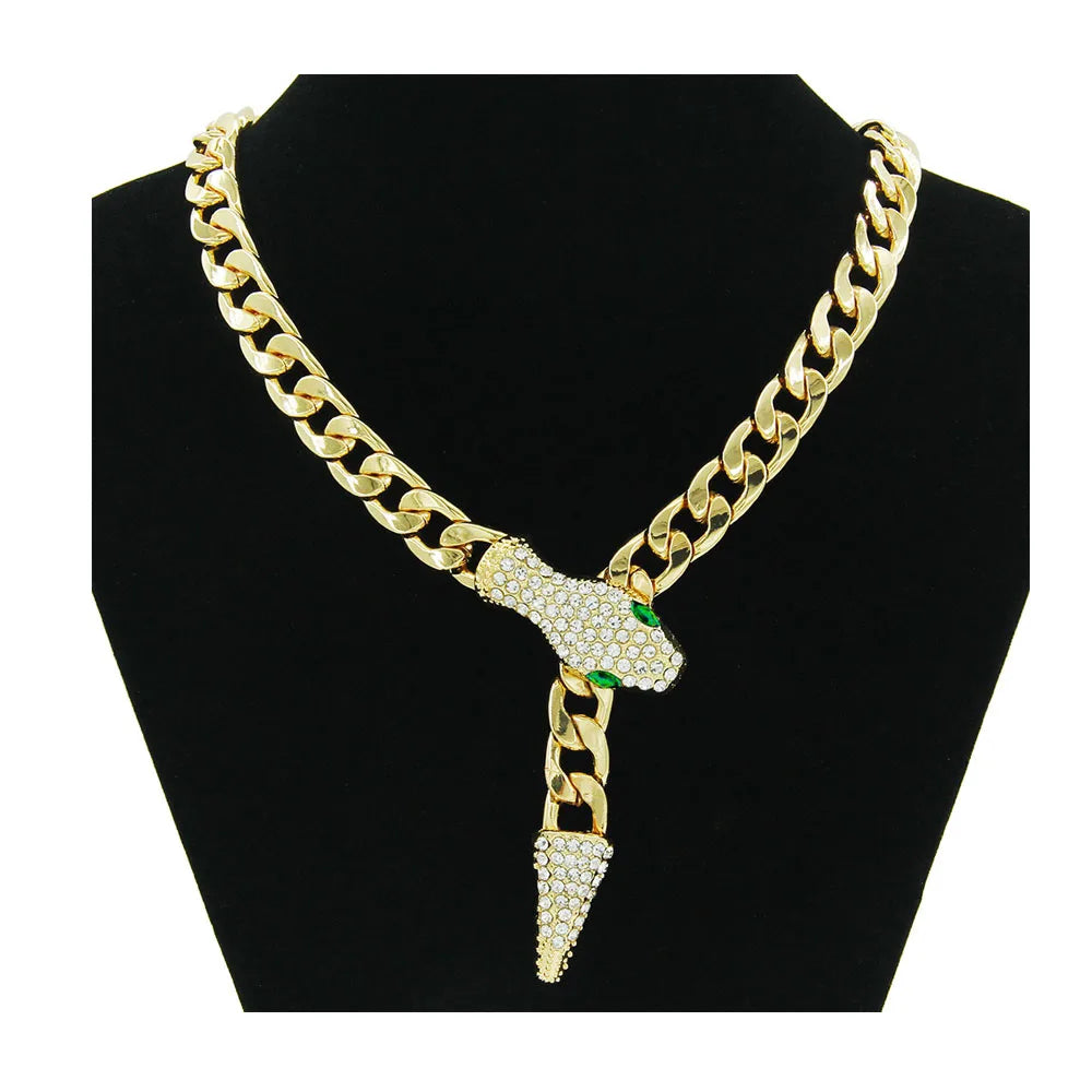 Cuban Chain Snake Pendant Necklace Bracelet Hip Hop Rock Thick Gold Necklace for Women Crystal Unusual Necklace Party Jewelry
