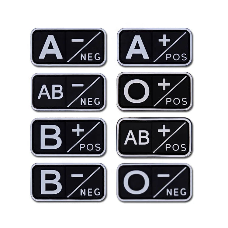 3D Printed PVC Blood Group Clothing Label Soft Patch a + B + AB + O + POS -NEG with Hook Badge Custom Design