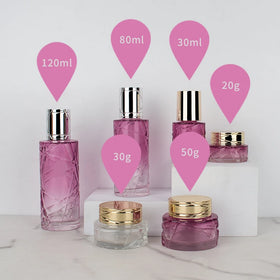 Yixin Pink Silk Screen Printing Cosmetic Jar with Pump Sprayer Glass Container Packaging Set for Face Cream