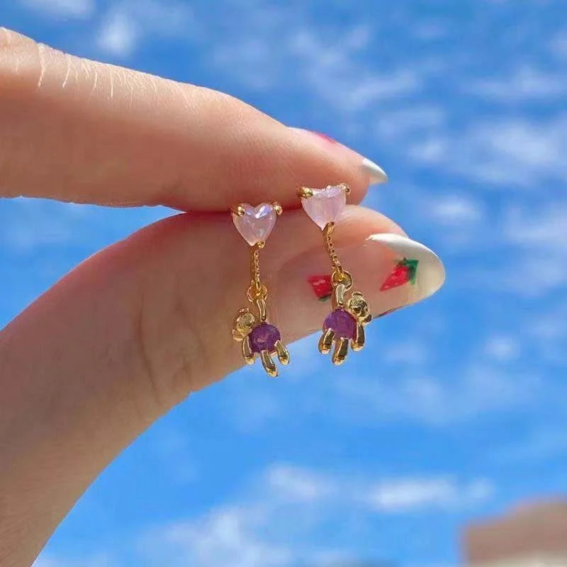 INS New Girls Earrings Koala Mickey Rabbit Cute Earrings Cloud Tassel Gold Earrings 18k