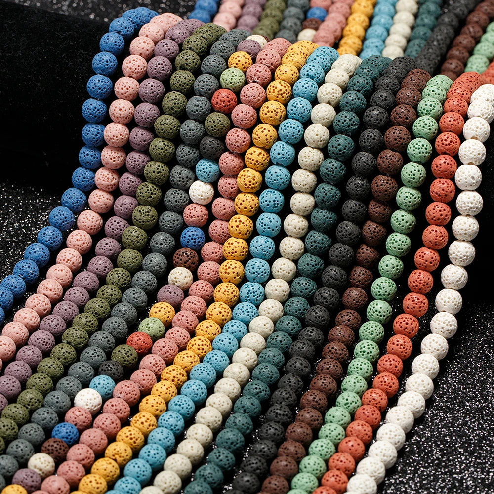 Wholesale 8mm/10mm Single Color Polished Lava Round Beads Genuine Natural Loose Round Lava Rock Stone for Jewelry DIY Beads