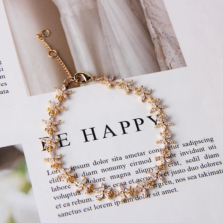 Hot Selling Low Cost Custom Brass CZ Zircon Flower Shape Chain Link Bracelets Fashion Jewelry for Women Daily Wear Decoration