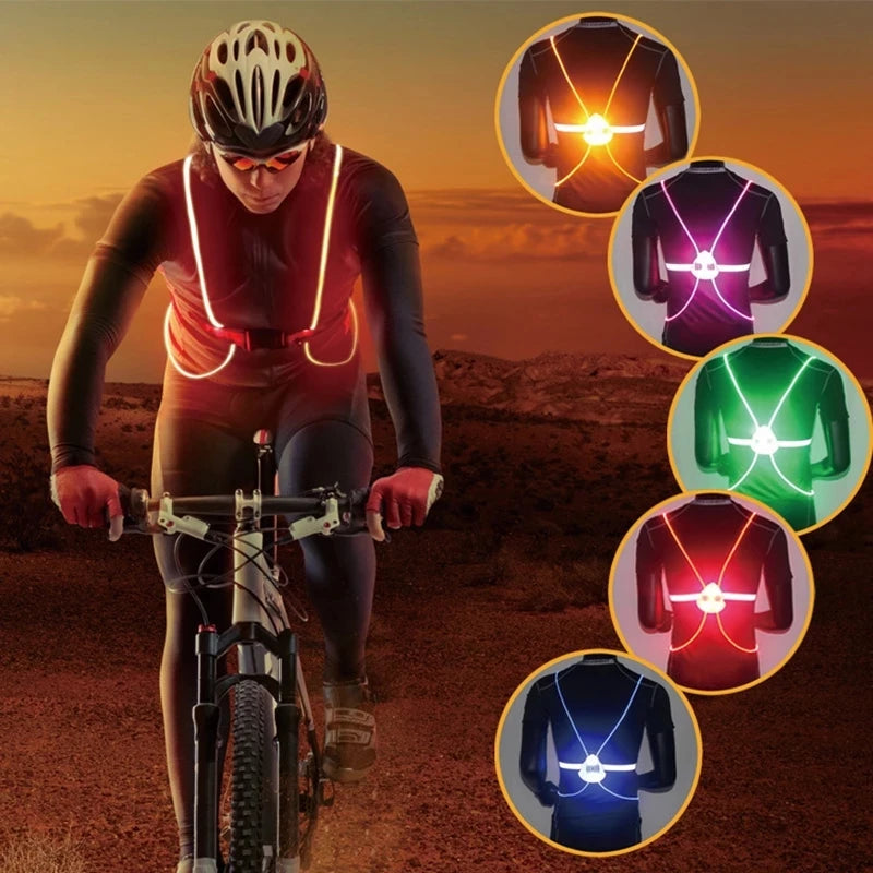 Night Running Bike Cycling Vest Reflective LED High Visibility Evening Light Outdoor Activities Safety Cycling Tail Light RR7031