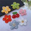 Cute Multicolor Knit Crochet Iron on Patches Hat Clothes Bag Rhinestone Beaded 3D Flower Applique