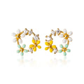 Daidan Earrings Zircon Enamel Flower Multicolor Epoxy Sterling Silver 925 Earrings