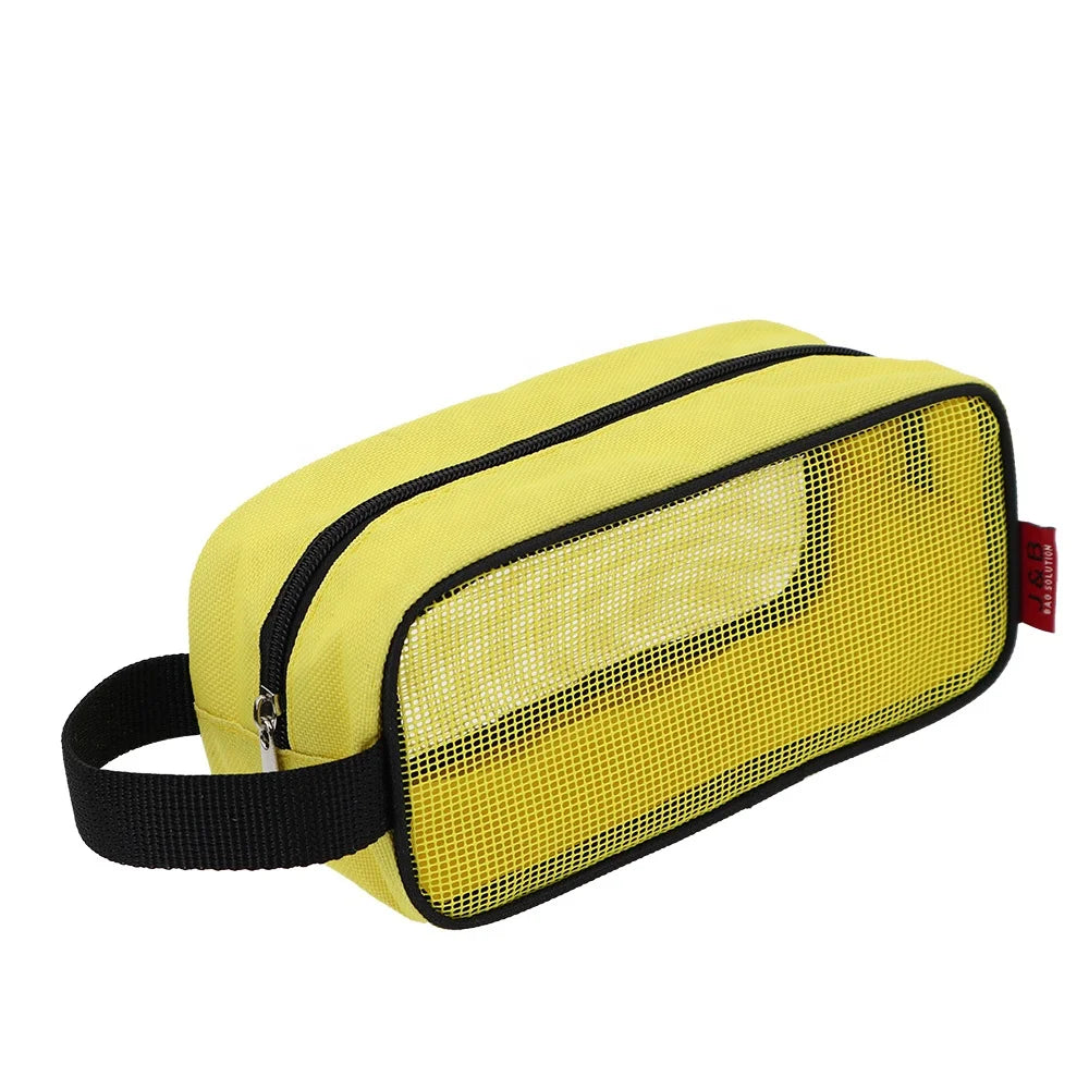 Customized Plastic Mesh Unisex Travel Toiletry Storage Cosmetic Bag Ladies Men's Fitness Swimming Mesh Bath Make up Wash Bag
