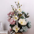V-3364 Artificial Flower Magnolia Latex Magnolia With Green Leaves for Decoration