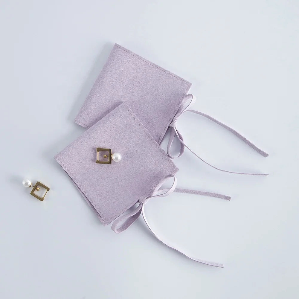 Velvet logo Friendly Suede Faux Microfiber Eco Plastic Small Paper pink Ribbon Jewelry Pouch with Insert Pad for Bag Gift