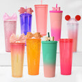 Custom Logo 24oz Black Reusable Double Wall Plastic Matte Snow Globe Tumbler with Pre Drilled Hole Lid Straw