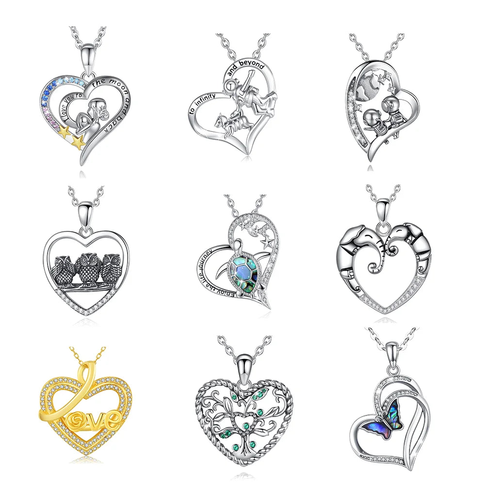 Merryshine 925 Sterling Silver Jewelry Pink Hip Hop Beads Hollow Heart Charms Geometry Necklace